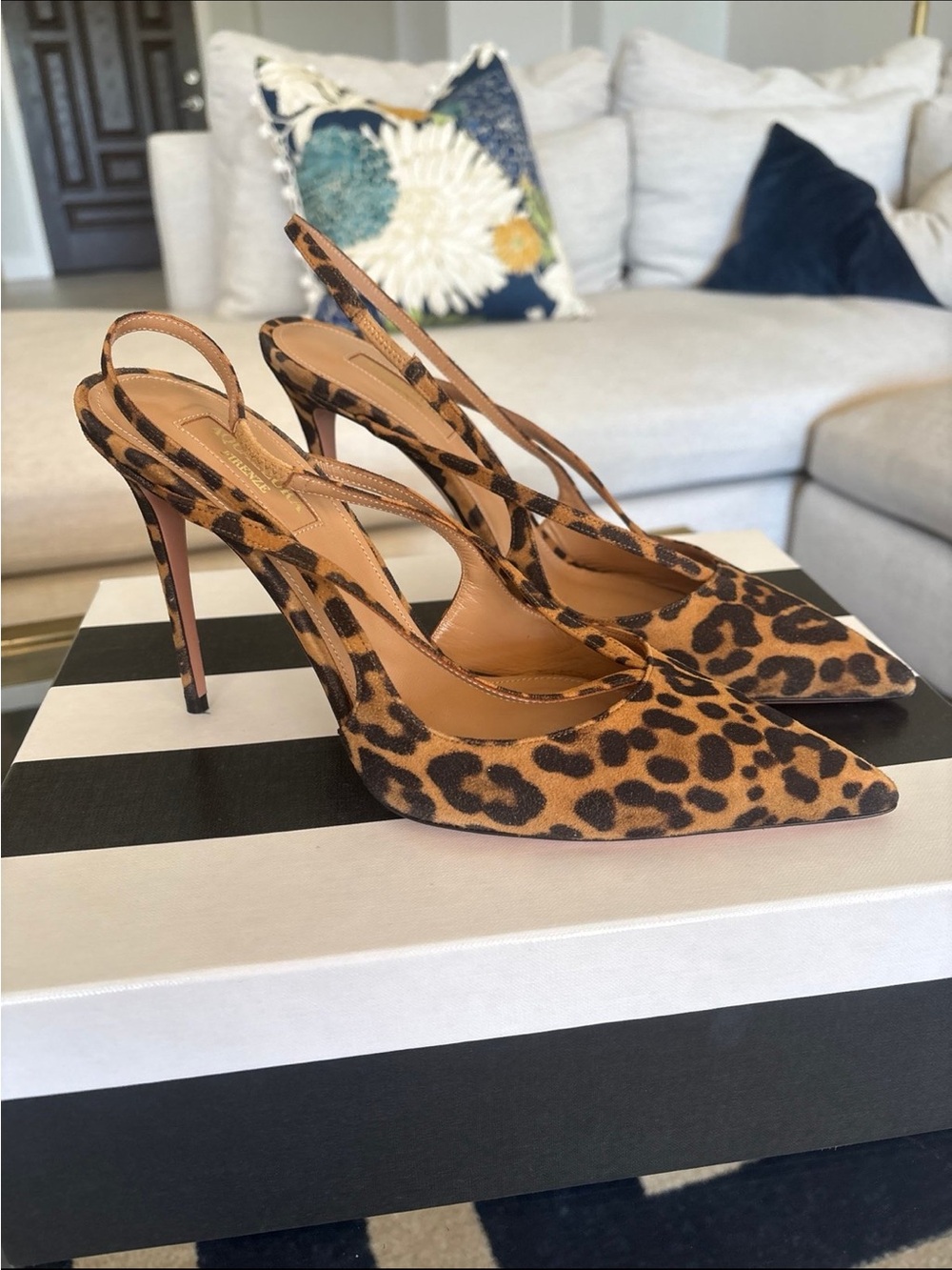 Aquazzura Soul Pump Leopard Print Slingback Heels, 39, w/ receipt!